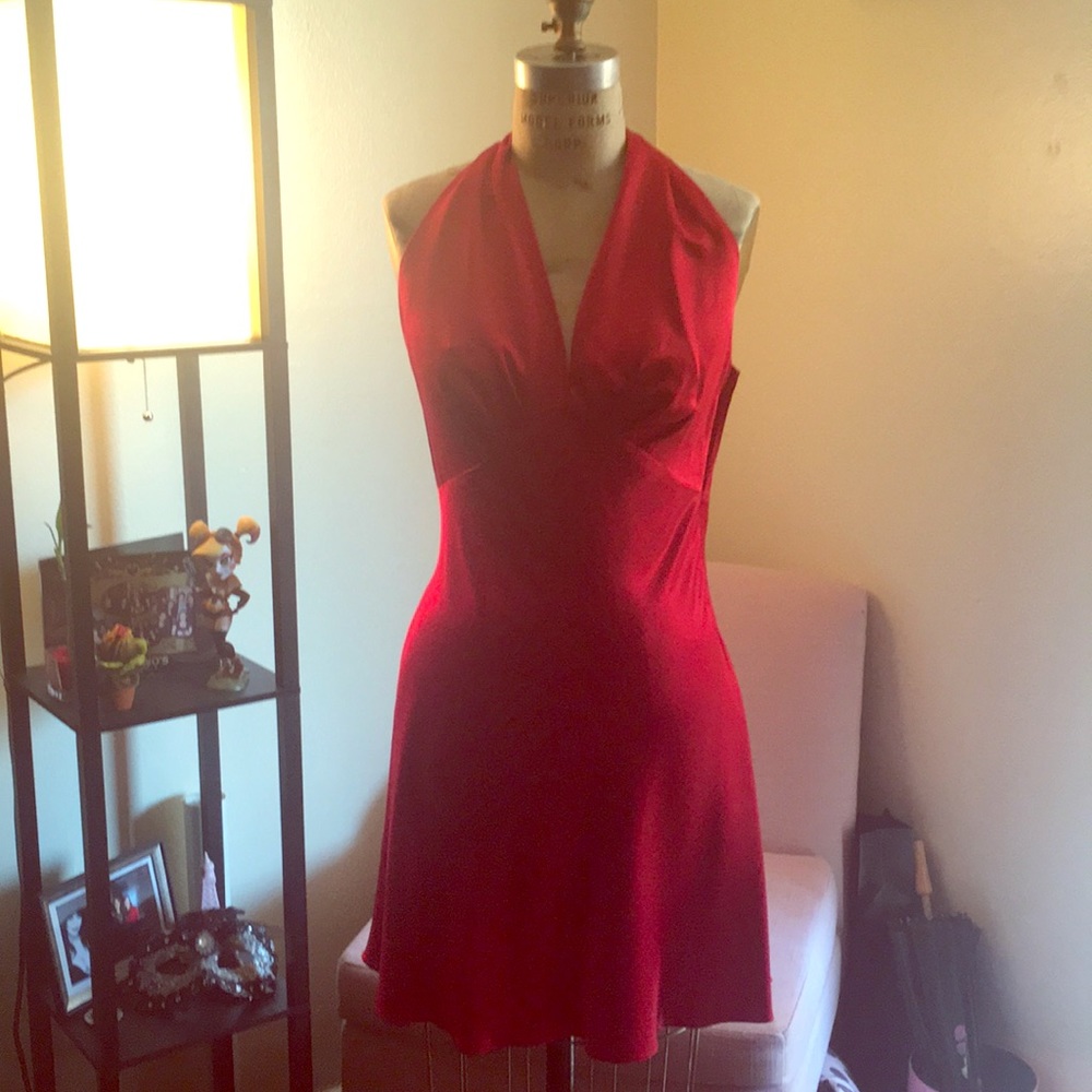 90’S VINTAGE RED HALTER DRESS